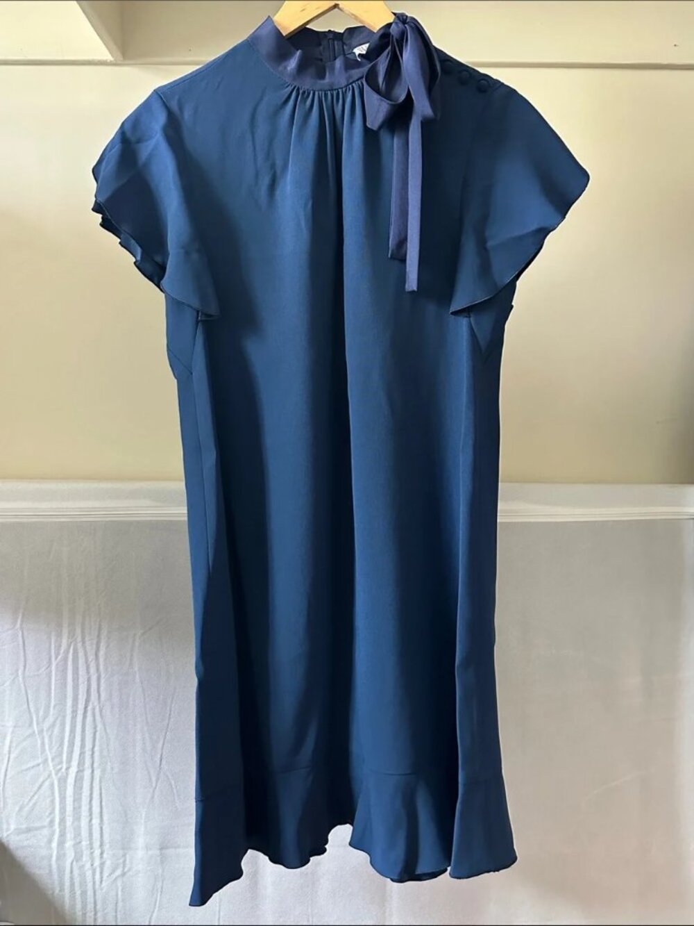 New Red Valentino flutter sleeve butterfly ruffle high neck mock neck midi dress